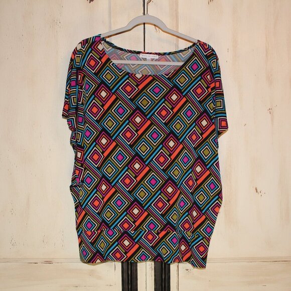 Annalee+Hope colorful boat neck short dolman style sleeves gathered waist L - Picture 1 of 6